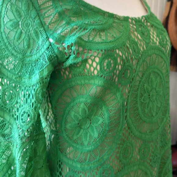 VINTAGE VaVa women’s green lace dress made in USA size small lined boho 70s - Picture 2 of 6